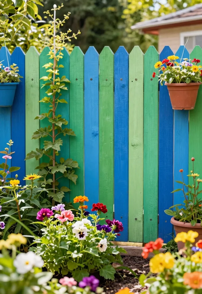 14 Slope Backyard Landscaping Ideas for Safe, Stylish, and Functional Yards 12 14 Slope Backyard Landscaping Ideas for Safe, Stylish, and Functional Yards - 12. Colorful Fencing 1