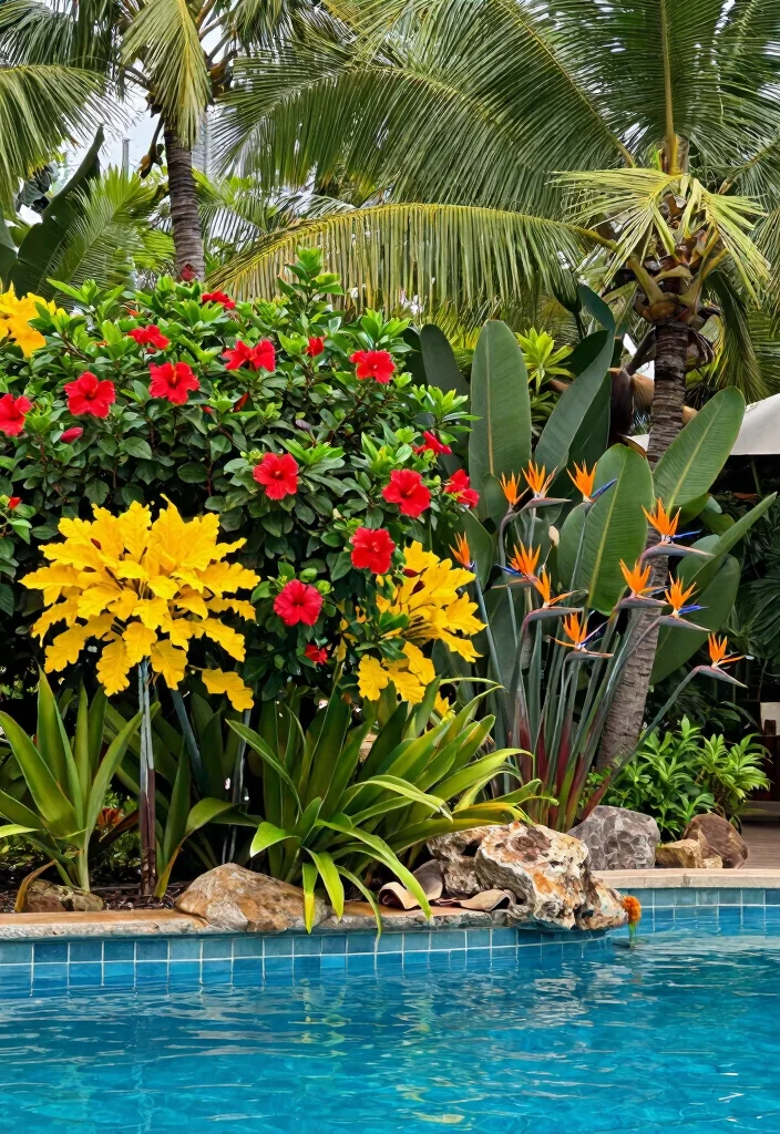 16 Pool Landscaping Ideas for Resort Style Relaxing and Low Maintenance Areas - 1. Tropical Plant Paradise 1