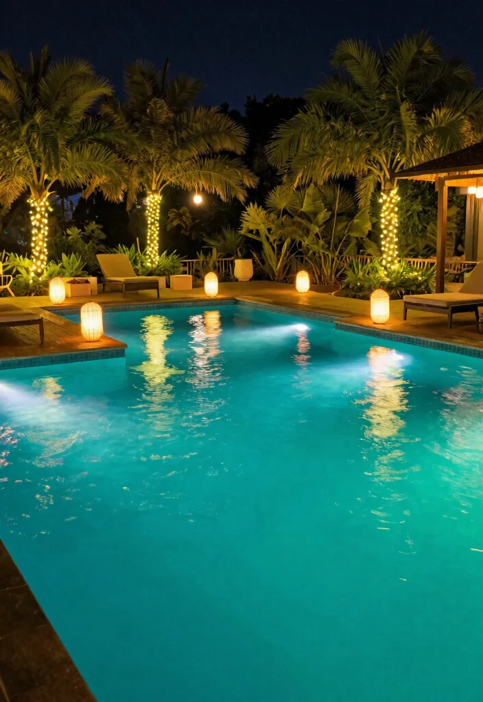 16 Pool Landscaping Ideas for Resort Style Relaxing and Low Maintenance Areas - 5. Lighting for Ambiance 1