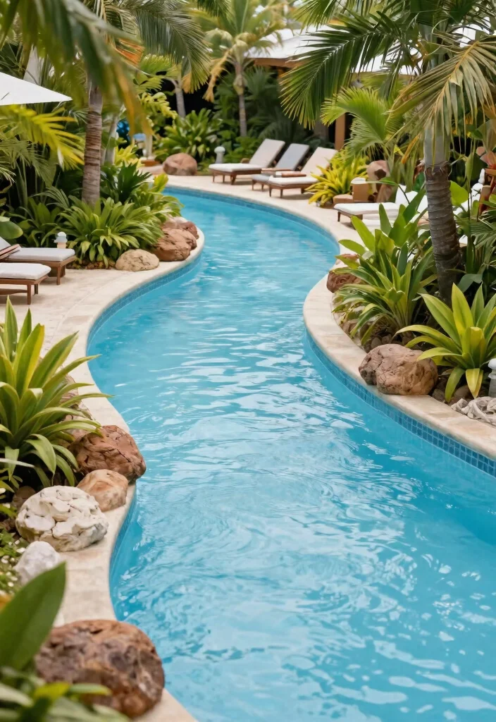 16 Pool Landscaping Ideas for Resort Style Relaxing and Low Maintenance Areas - 6. Lazy River Effect 1