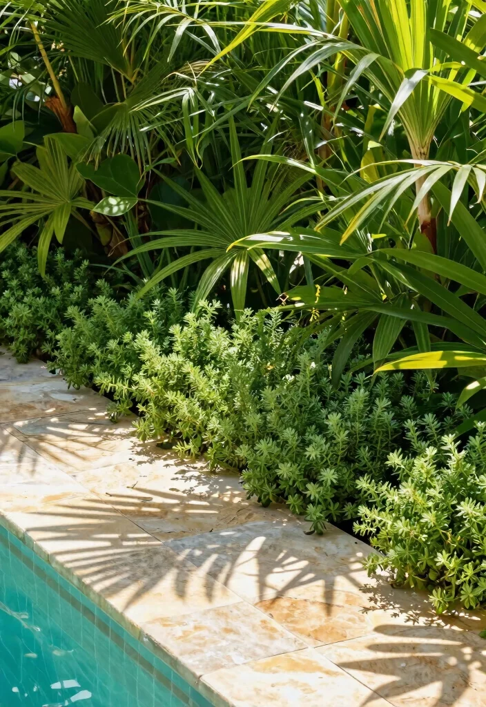 16 Pool Landscaping Ideas for Resort Style Relaxing and Low Maintenance Areas - 9. Tropical Ground Cover 1